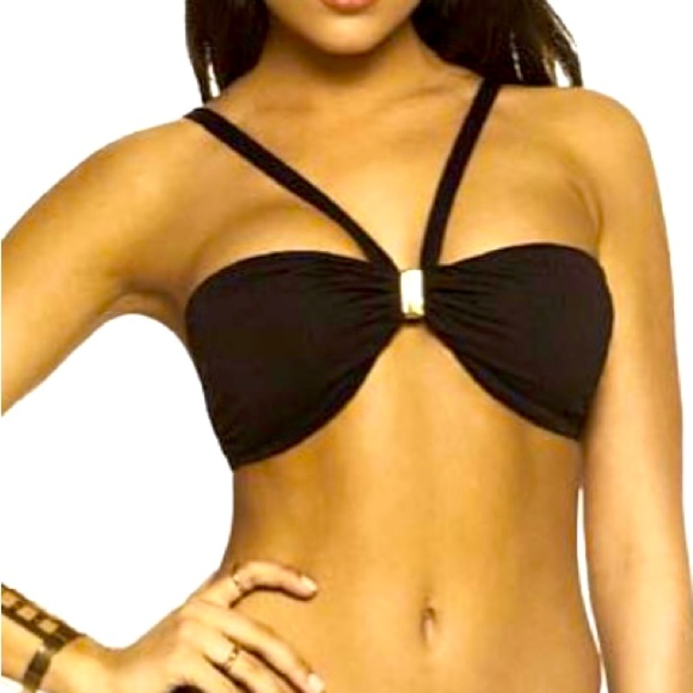 RISE CITY SWIM *Remy* black convertible bandeau halter bikini top M L